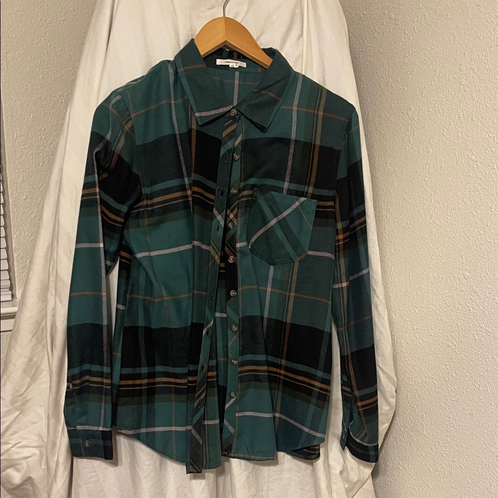 Maurices Teal Plaid Button Down Shirt